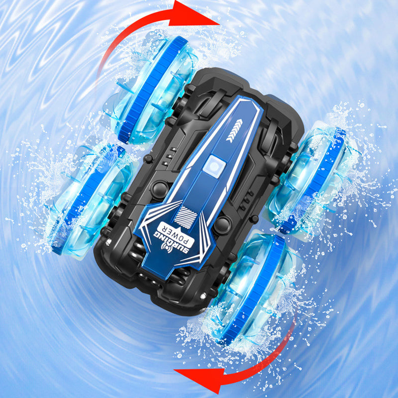 Coche de acrobacias RC para tierra y agua con 2 controles remotos