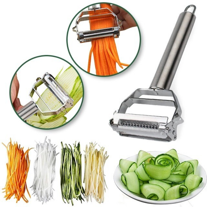 Pelador de verduras multifuncional de acero inoxidable ultra afilado & cortador en juliana
