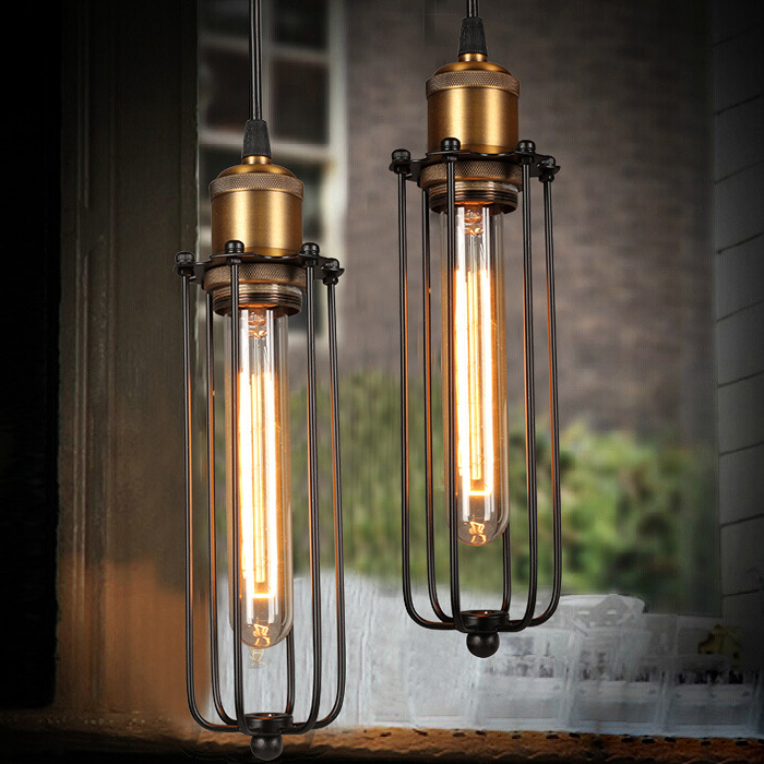 Luz colgante industrial de diseño retro – Lámpara colgante vintage con rejilla de metal
