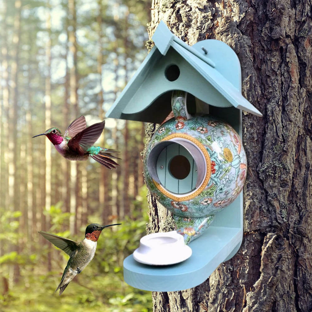 Casa de alimentación para aves en forma de tetera