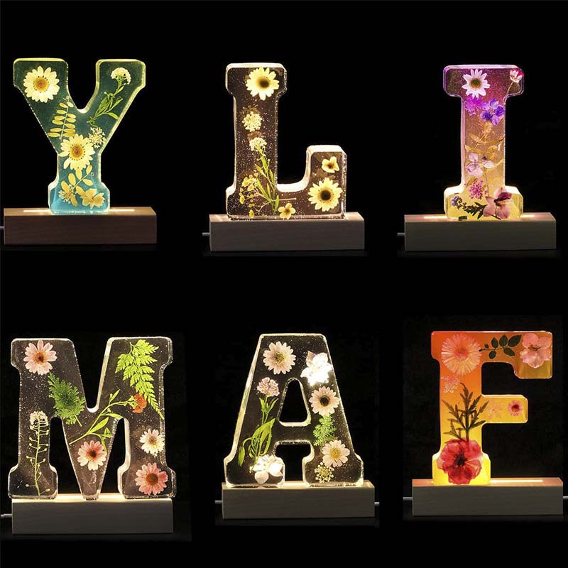 Luz Nocturna de Flores en Resina | Lámpara Decorativa LED en Forma de Letras