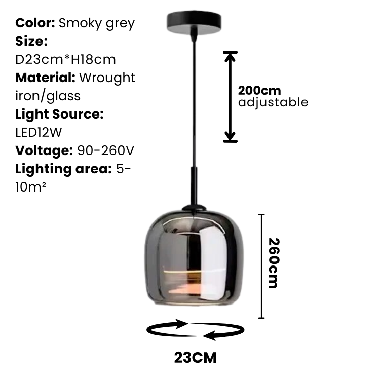 BowLift | Lámpara Colgante de Vidrio Negro Nórdico - Lámpara Moderna para Isla de Cocina y Comedor