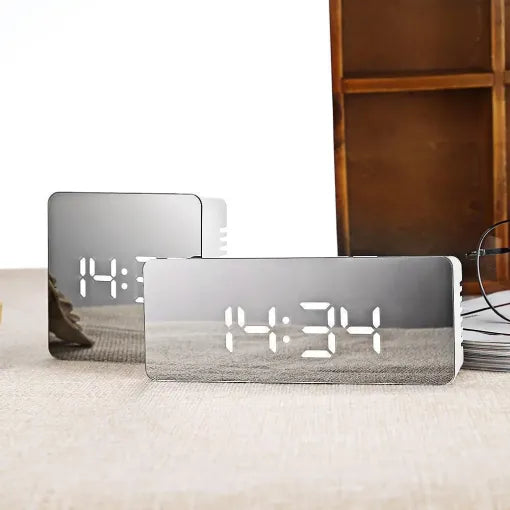Reloj Despertador Digital Espejo Inteligente de Escritorio para la Mesita de Noche