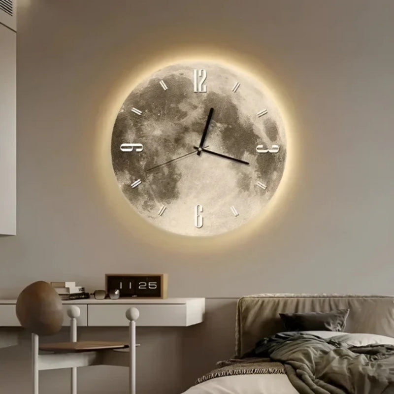 MoonTime – Reloj de Pared Redondo con Inspiración Lunar y Pantalla Digital