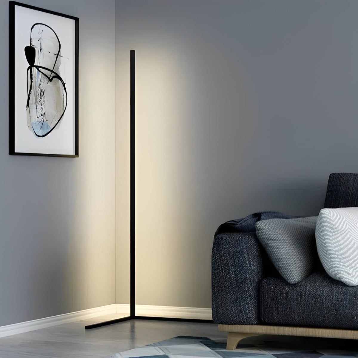 Lámpara de Pie LED Minimalista con Modos de Luz Regulables y Diseño Lineal Moderno
