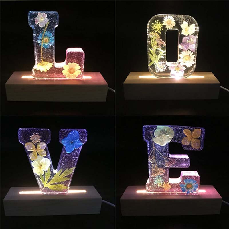 Luz Nocturna de Flores en Resina | Lámpara Decorativa LED en Forma de Letras