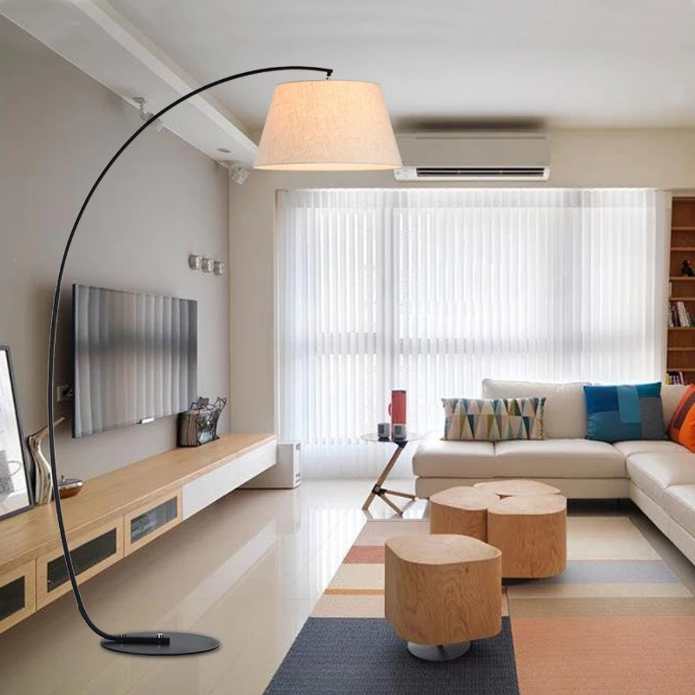 ArcoLuxe | Lámpara de pie de arco elegante y moderna con pantalla de tela para sala de estar