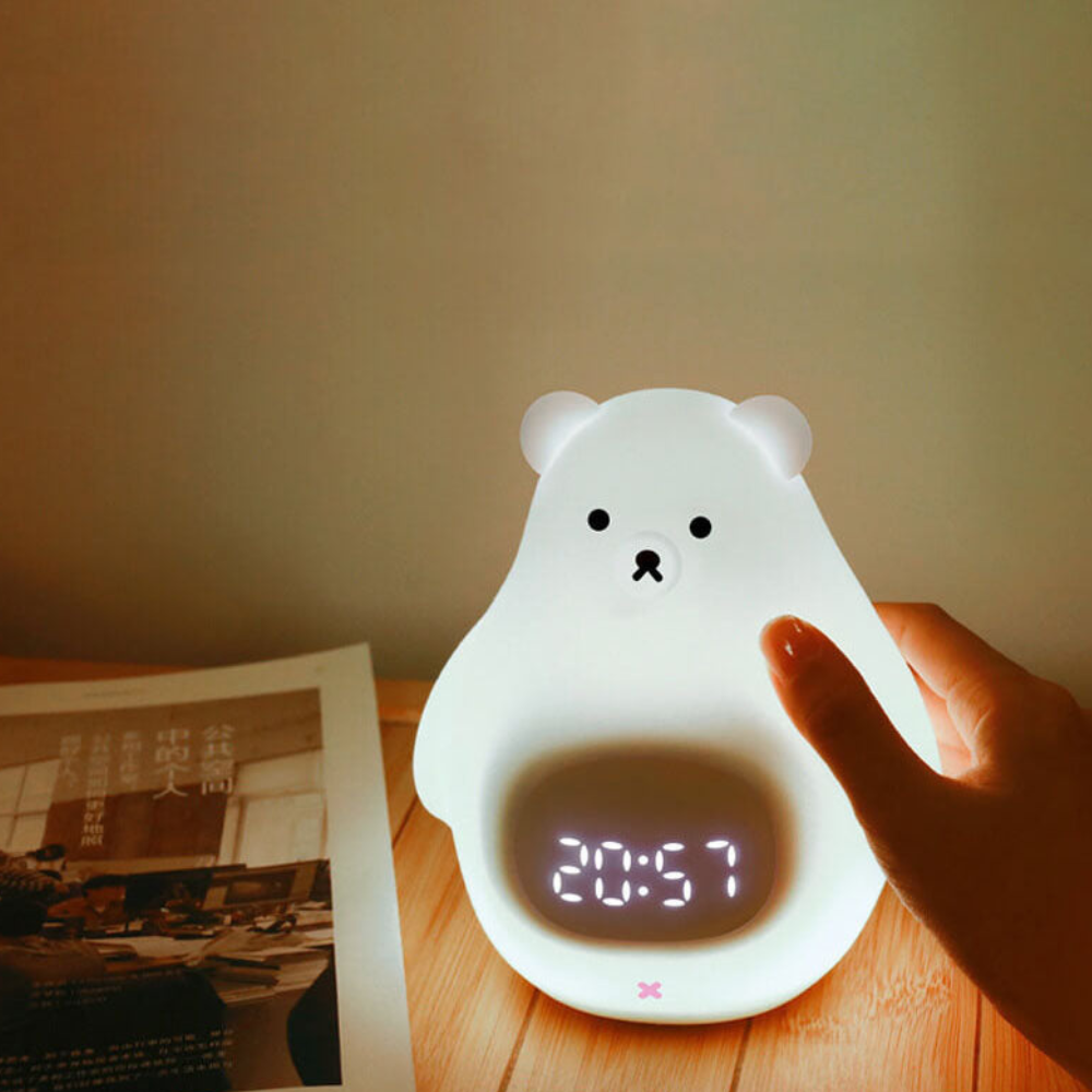 Reloj Despertador con Luz Nocturna de Oso Polar y Suave Iluminación LED