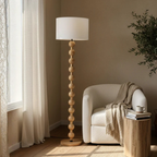 Lámpara de Pie Escultural Hugo – Luz de Piso Moderna con Esferas de Madera para Espacios de Vida