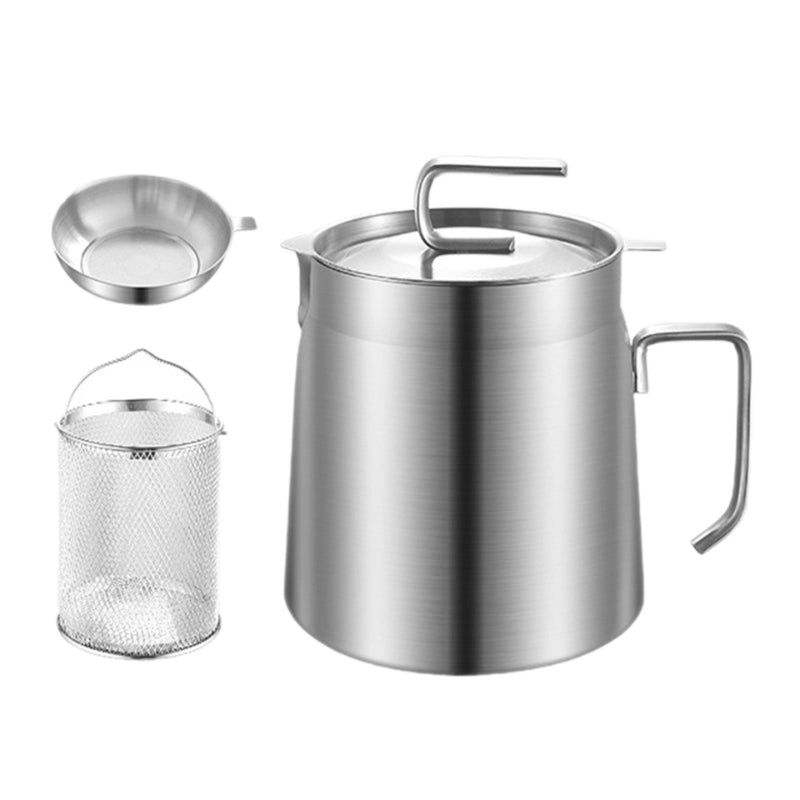 PureFry – Jarra de almacenamiento de aceite de acero inoxidable con colador, tapa y cesta para freír