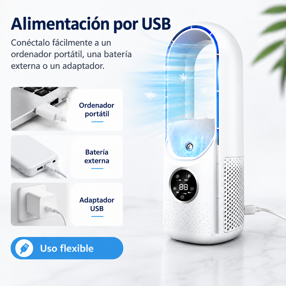 Refrigerador de aire portátil – Alimentación por USB – 6 velocidades – Para el hogar, la oficina y los viajes