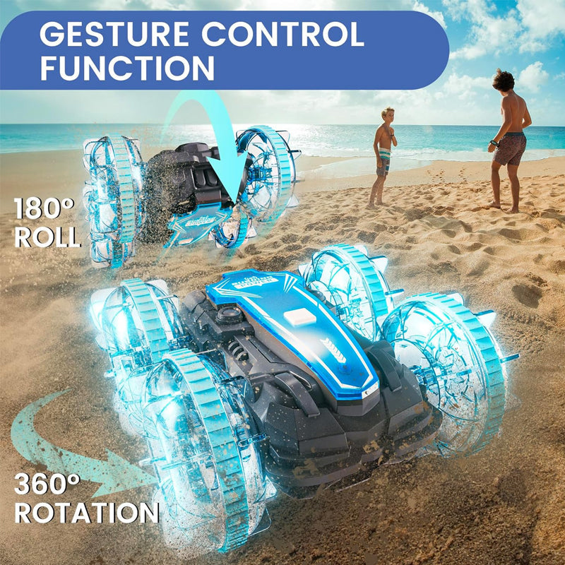 Coche de acrobacias RC para tierra y agua con 2 controles remotos
