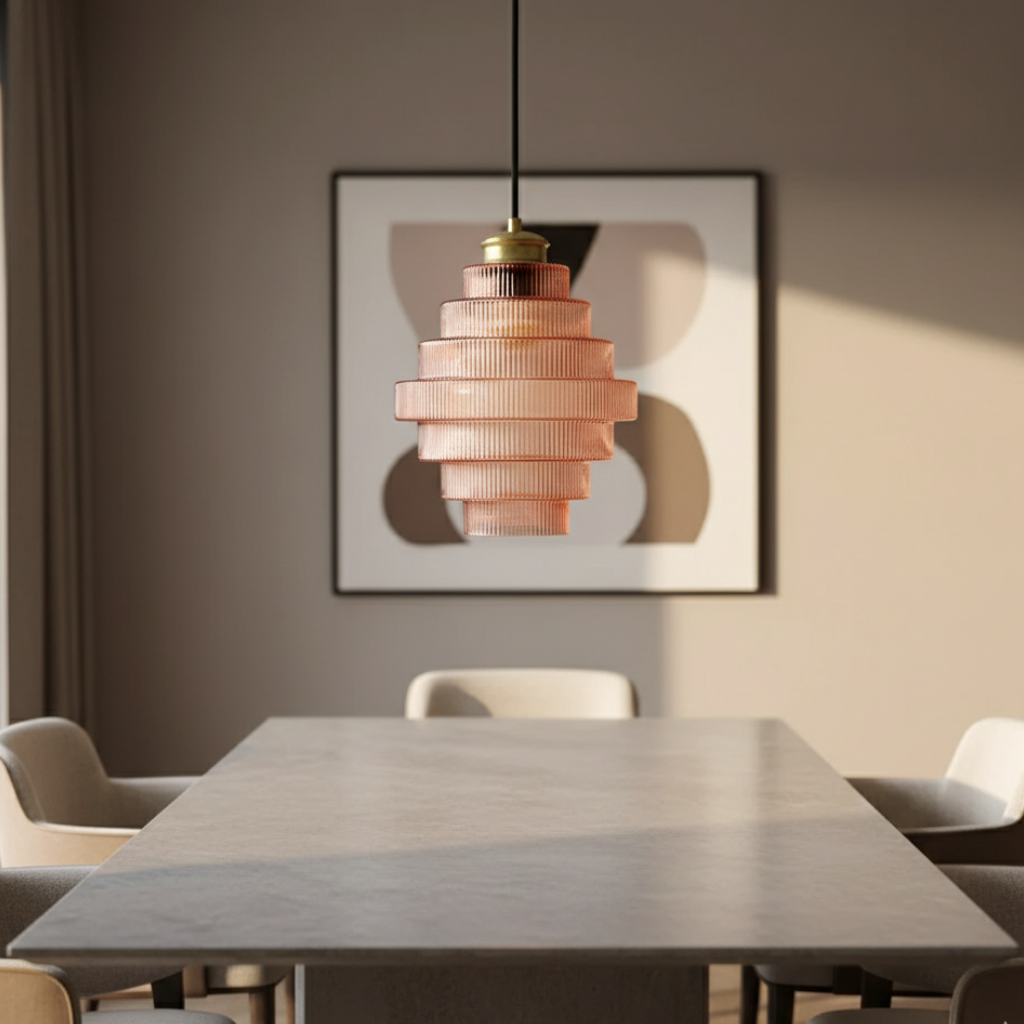 Lámpara Colgante de Cristal Tinteado con Rayas de Latón Antiguo - Elegantes Luces Colgantes para Cocina