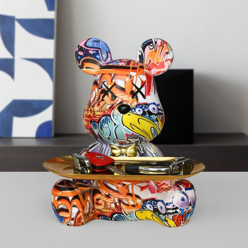 BearCraft - Figura de oso graffiti con bandeja para exhibición decorativa