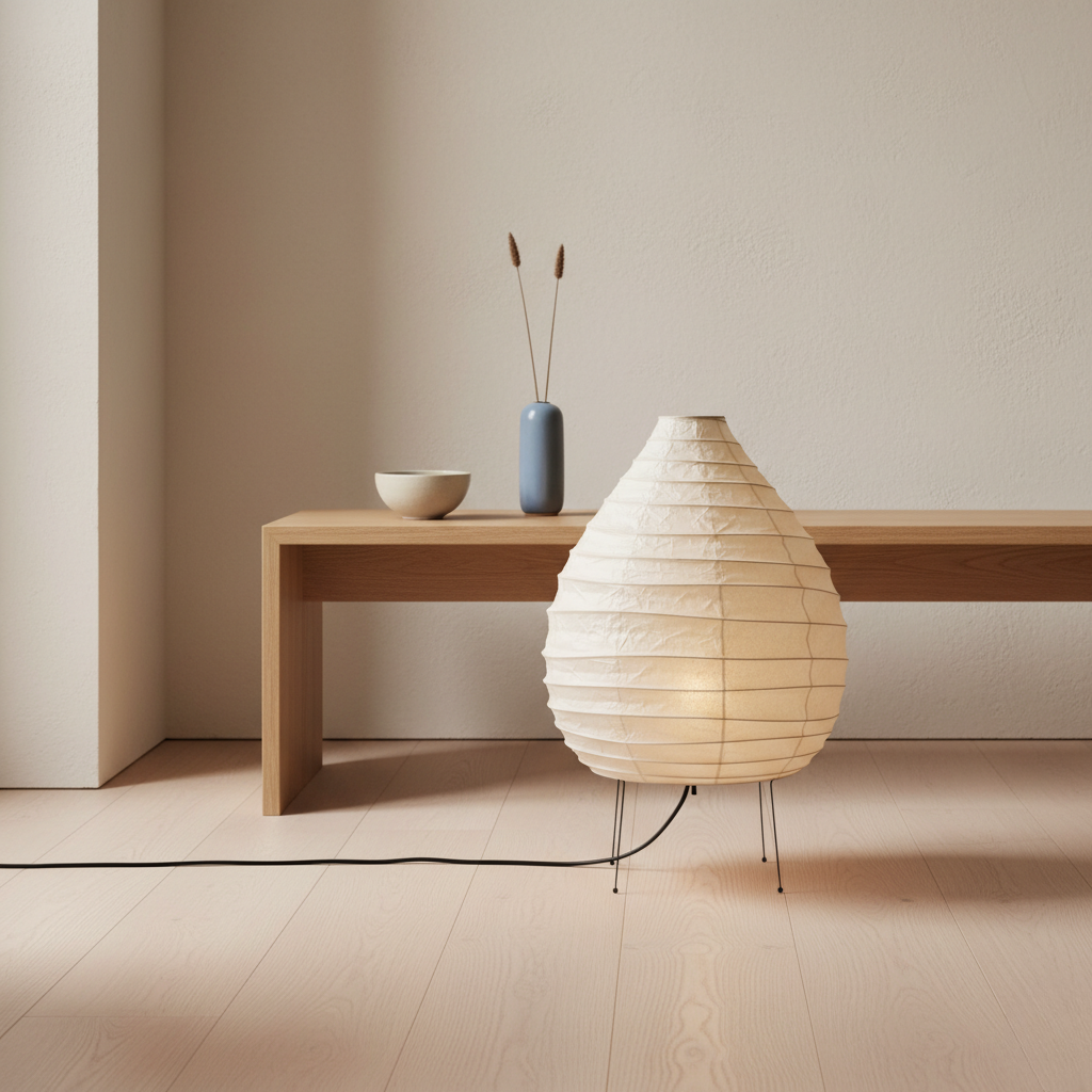 Lámpara de Mesa y Suelo Minimalista Akari 22N - Pantalla de Papel Washi para Dormitorio y Sala de Estar