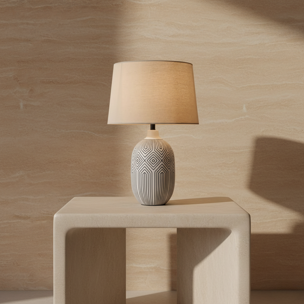 Lumera | Lámpara de Mesa Escultural de Cerámica Blanca Elegante para Sala de Estar