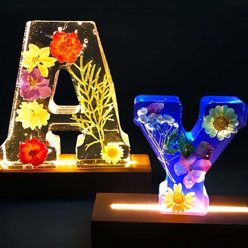 Luz Nocturna de Flores en Resina | Lámpara Decorativa LED en Forma de Letras