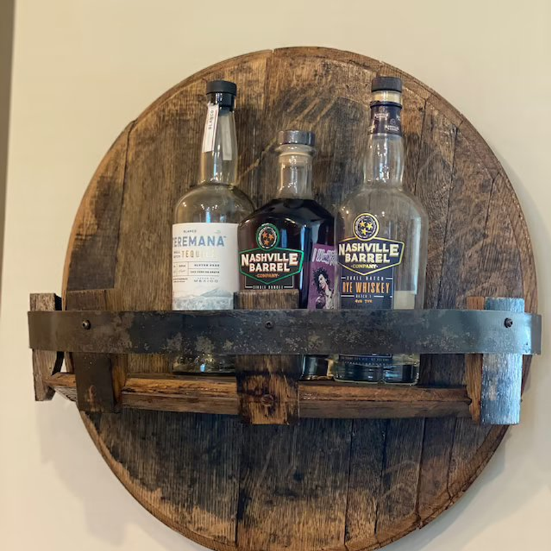 Estante de Pared de Barril de Whisky | Diseño de Madera Maciza Rústica | Redondo