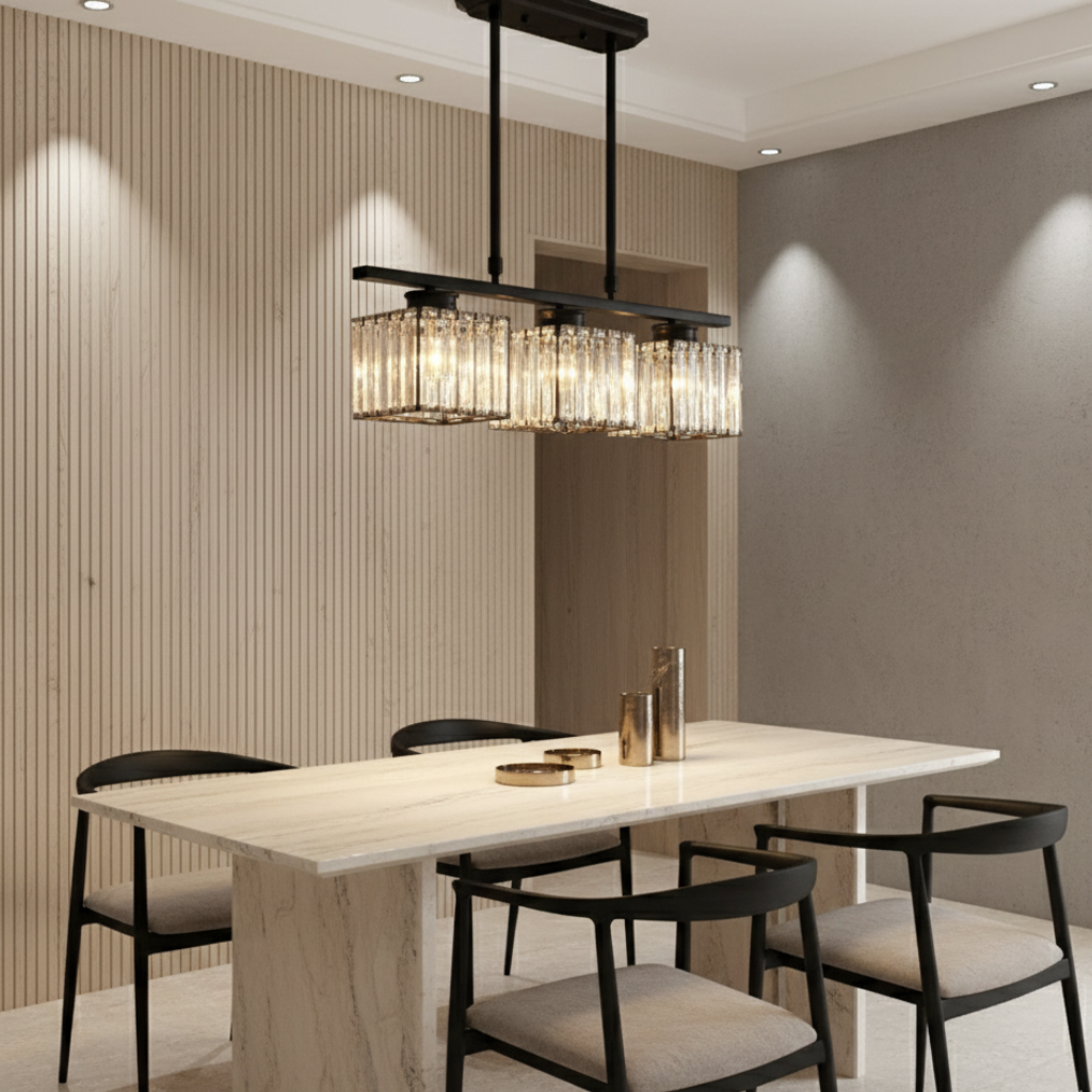 Colección Gallery | Iluminación Colgante para Cocina con Pantallas de Vidrio Facetado