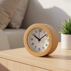 Reloj de Alarma Analógico de Madera Elegante con Movimiento de Cuarzo Silencioso