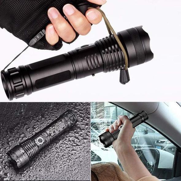 Linterna LED de alto rendimiento MS18 | 100.000 Lúmenes | 18x LEDs Cree XHP70 2.0 | Alcance de 2,3 km | IP56 a prueba de agua | Pantalla de estado OLED | Incl. paquete de batería