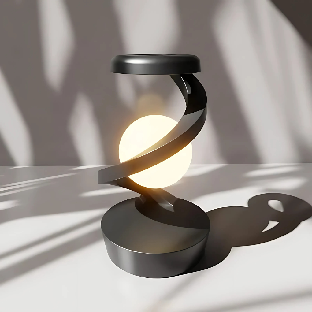 Moderna lámpara de escritorio en espiral con luz cálida