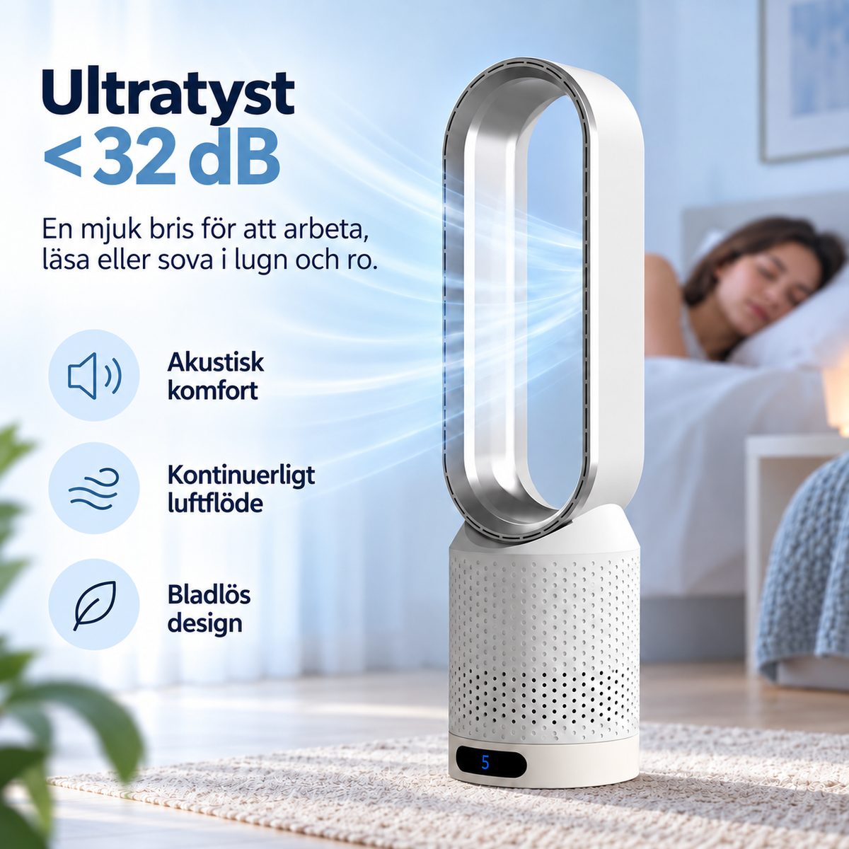 AirPure – Ventilador de torre sin aspas (< 32 dB)