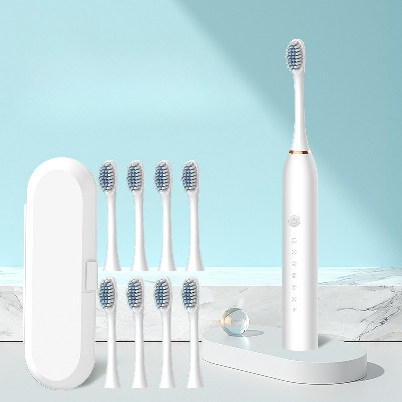 Cepillo de dientes Sonic Zahnoa | Limpieza por ultrasonido | Silencioso y recargable | 8 cabezales de repuesto