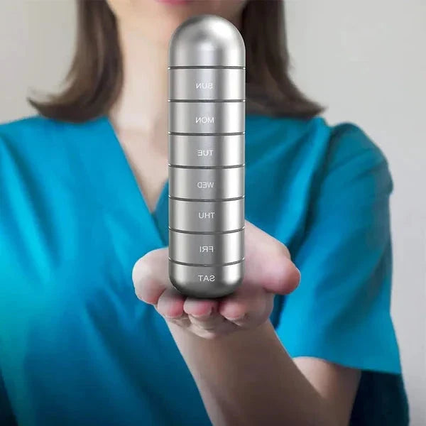 Organizador de Pastillas Portátil de Aluminio para 7 Días para Viajar, Caja de Pastillas Contenedor de Pastillas