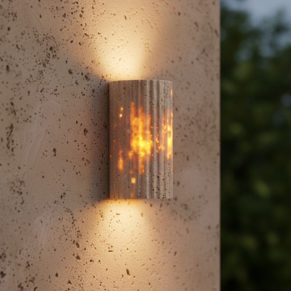 Lámpara de Pared Exterior Elegante Travara | Luz LED de Travertino Amarillo Arriba y Abajo para Patios y Jardines