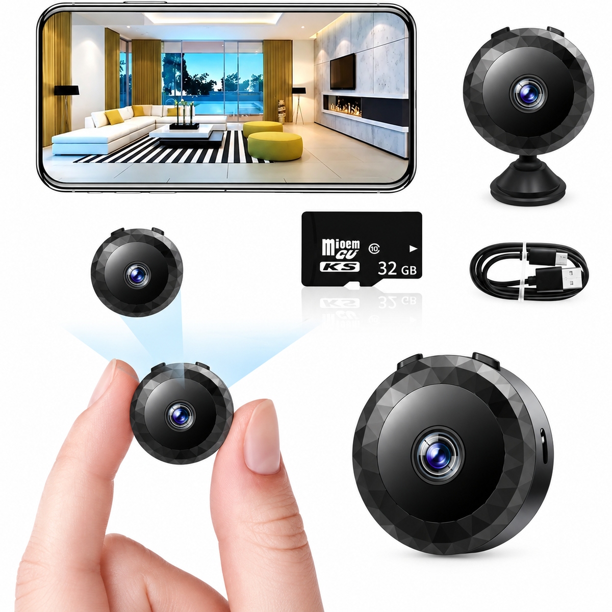 Cámara de Seguridad Pequeña – Cámara WiFi Magnética Pequeña 1080P HD para Vigilancia Discreta