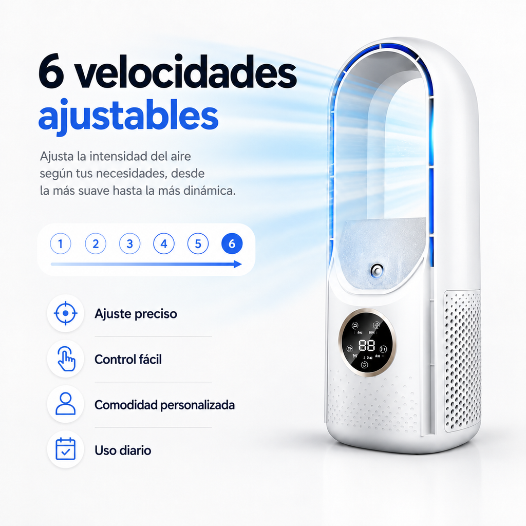 Refrigerador de aire portátil – Alimentación por USB – 6 velocidades – Para el hogar, la oficina y los viajes