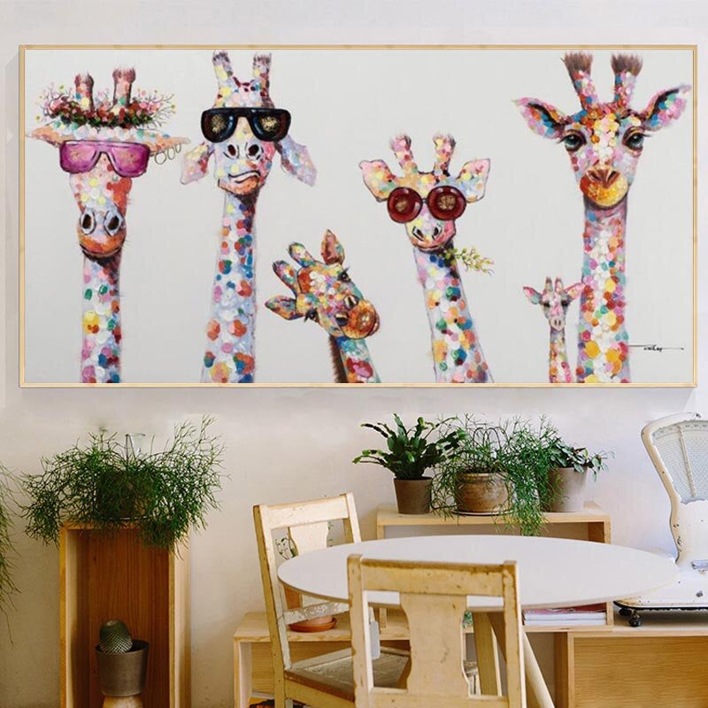 Giraffes de dibujos animados - Arte en lienzo para pared