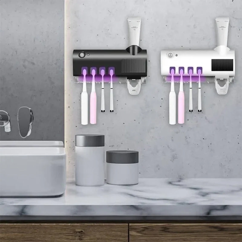 Skanto | Soporte para cepillos de dientes con esterilizador UV inteligente, dispensador de pasta de dientes montado en la pared