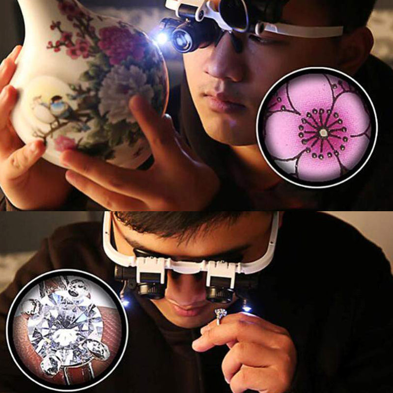 Lentes de aumento con lámparas LED para ojos dobles