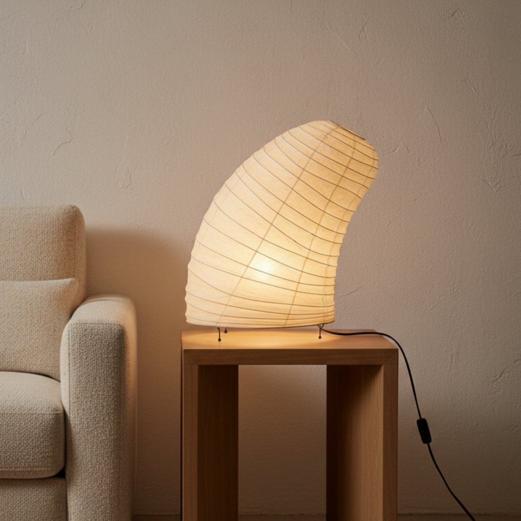 Lámpara de Mesa Akari V8 con Pantalla de Tela Texturizada para Dormitorio y Sala de Estar