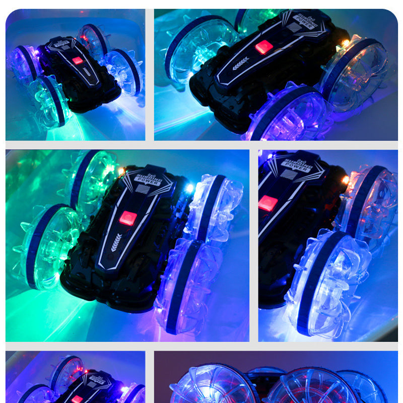 Coche de acrobacias RC para tierra y agua con 2 controles remotos