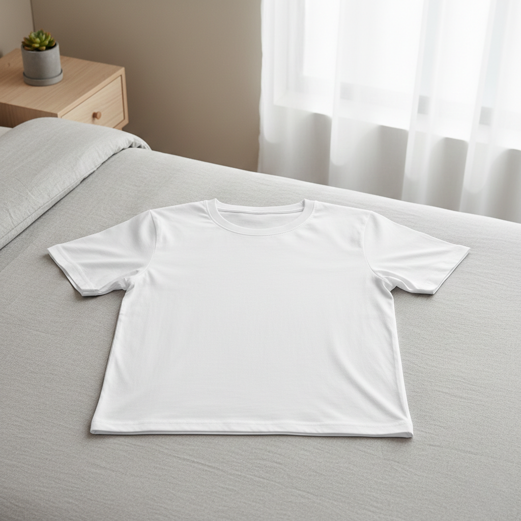 Camiseta blanca lisa de algodón con cuello redondo