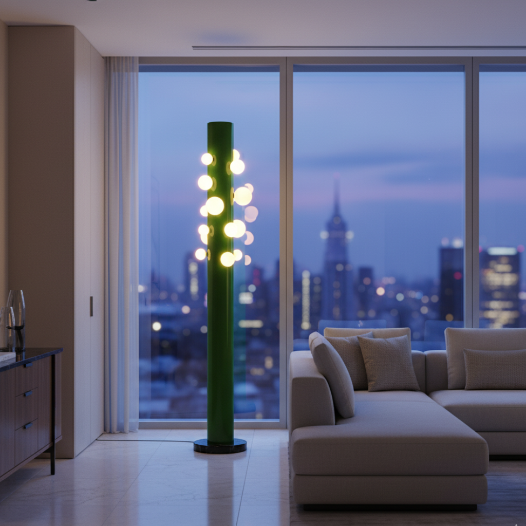 VerdeLuxe | Lámpara de Pie Moderna y Elegante con Base de Metal Verde y Pantalla Blanca