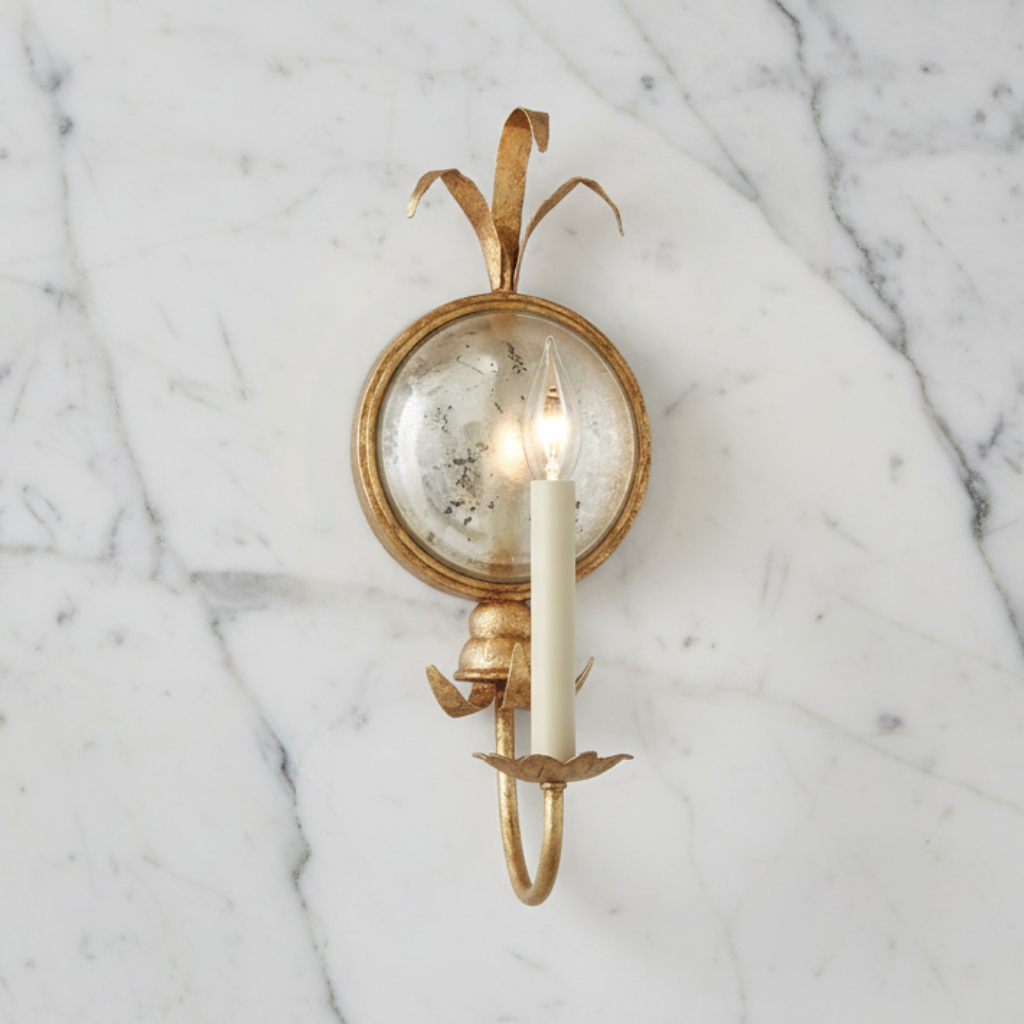 Apliques de Pared de Latón Elegantes con Espejo Antiguo y Luces de Candelabro