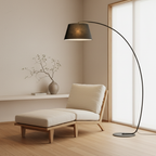 ArcoLuxe | Lámpara de pie de arco elegante y moderna con pantalla de tela para sala de estar