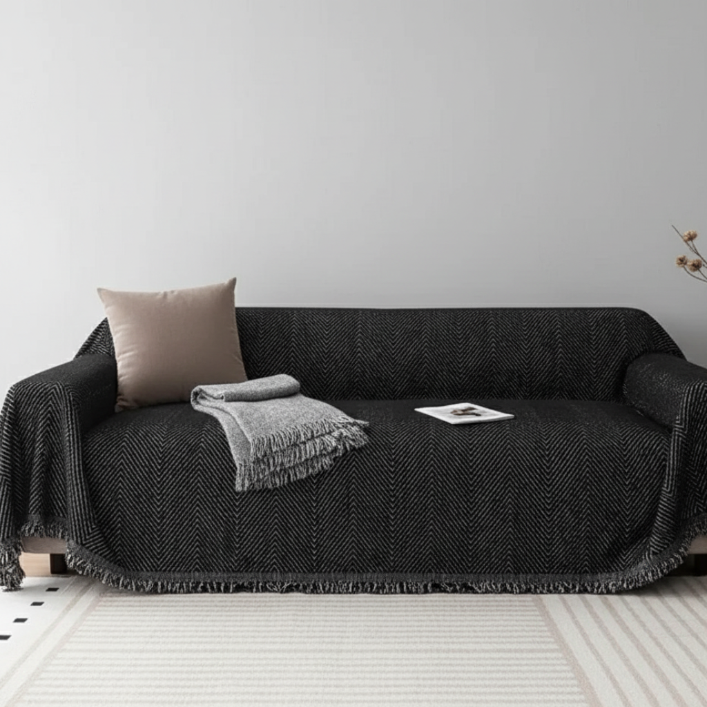 Funda de Sofá de Raya Herringbone - Funda Antideslizante y Duradera para Protección de Mascotas y Muebles