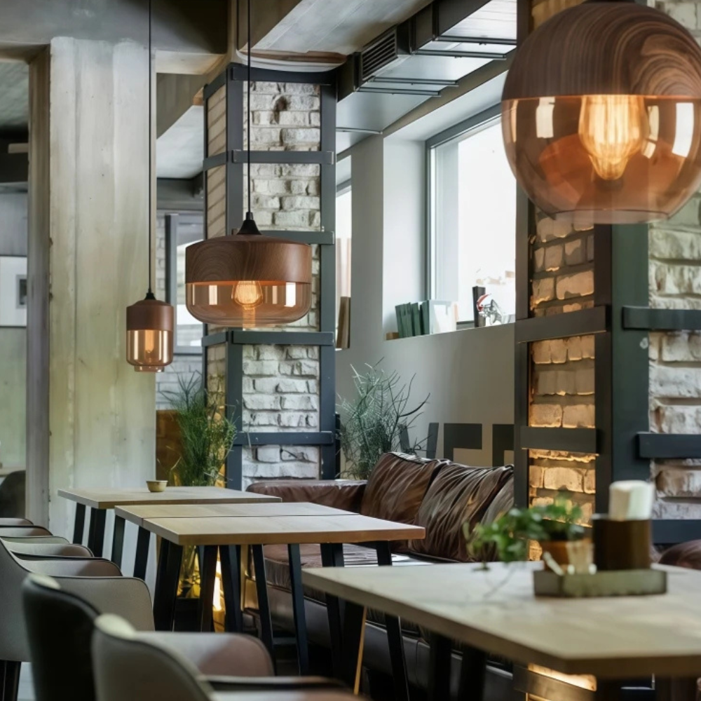 Lámpara de Techo Escandinava NordLuna - F fixture de Luz de Madera con Vidrio Tinteado, Altura Ajustable para Comedores y Espacios Habitables