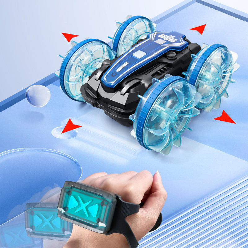Coche de acrobacias RC para tierra y agua con 2 controles remotos