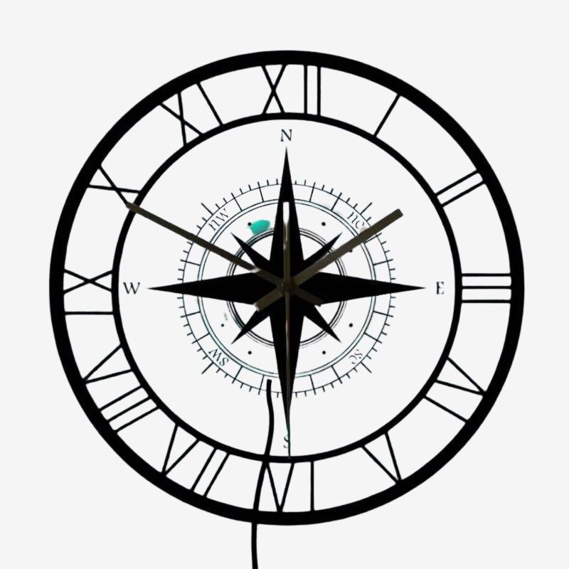 TimeCompass – Reloj de Pared Redondo con Diseño de Brújula y Mecanismo Silencioso