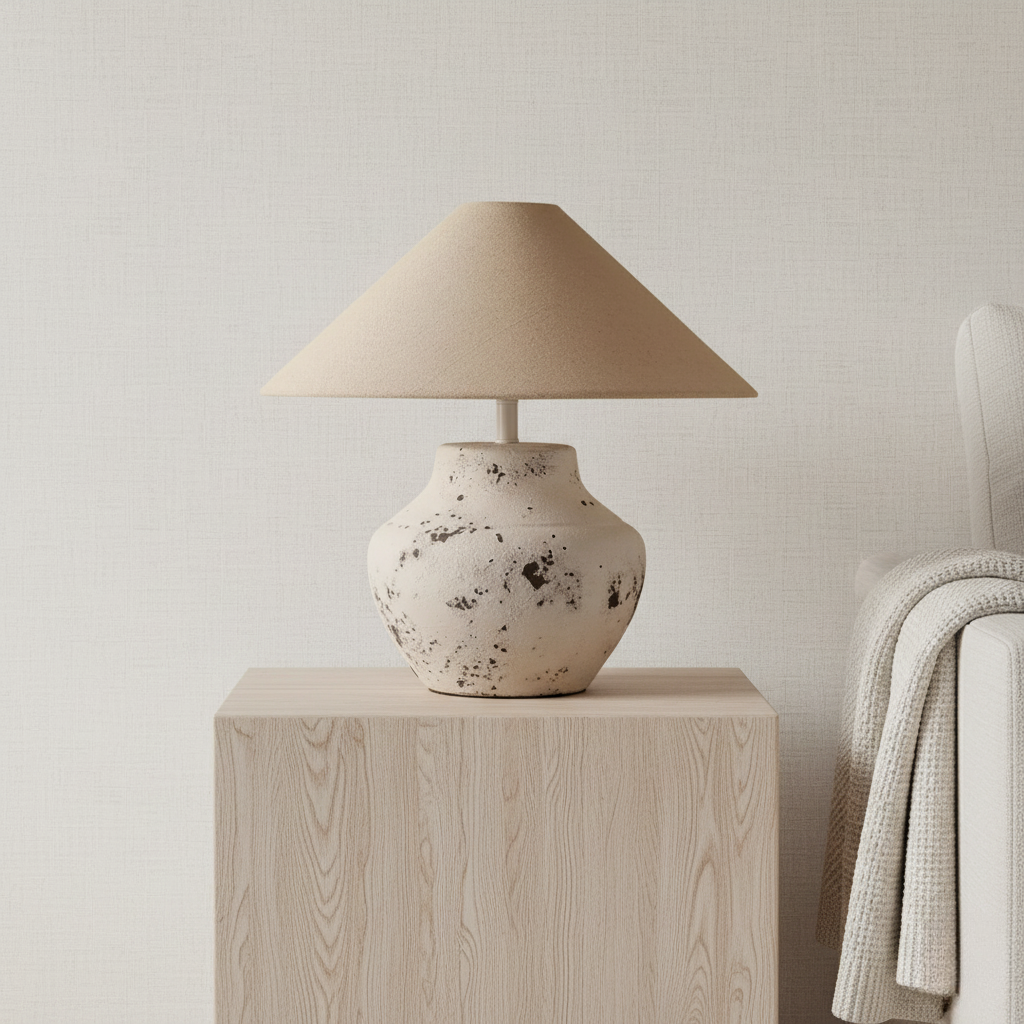 CeraNoir | Lámpara de Mesa Cerámica Rústica Elegante con Pantalla de Lino