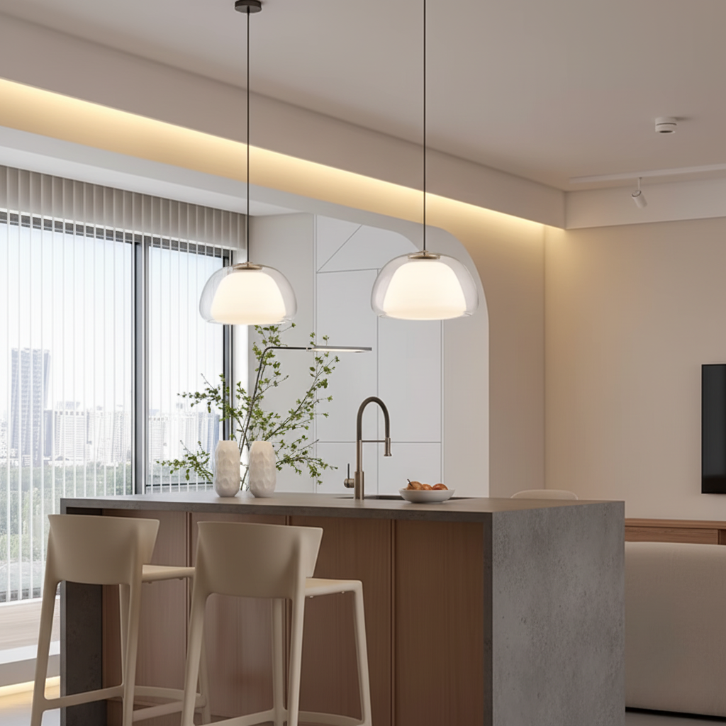 Lámpara Colgante de Vidrio Moderno - Diseño de Cúpula Ajustable para Isla de Cocina