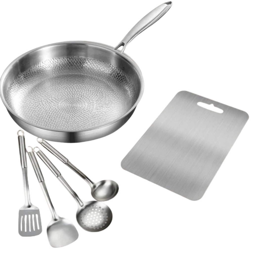 Juego de Sartenes de Titanio – Sartén, Utensilios de Cocina y Tabla de Cortar | Esenciales de Cocina Duraderos
