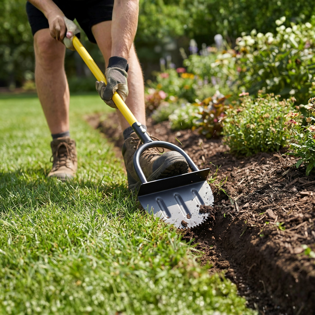 Cortadora de Césped Manual con Cuchilla Serrada en Forma de Media Luna y Reposapiés Integrado para Jardines