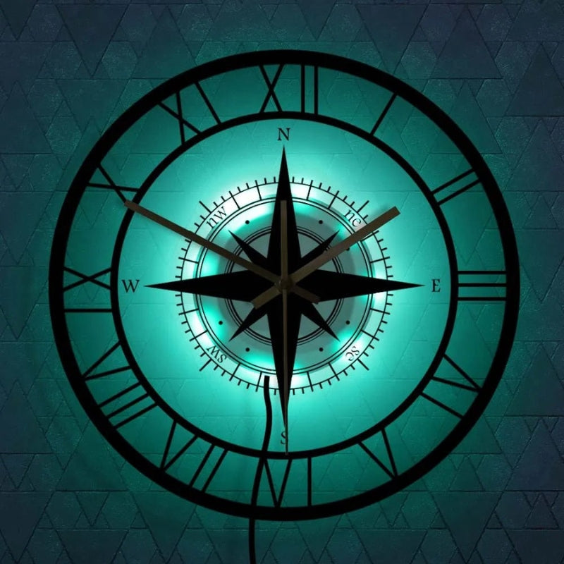 TimeCompass – Reloj de Pared Redondo con Diseño de Brújula y Mecanismo Silencioso